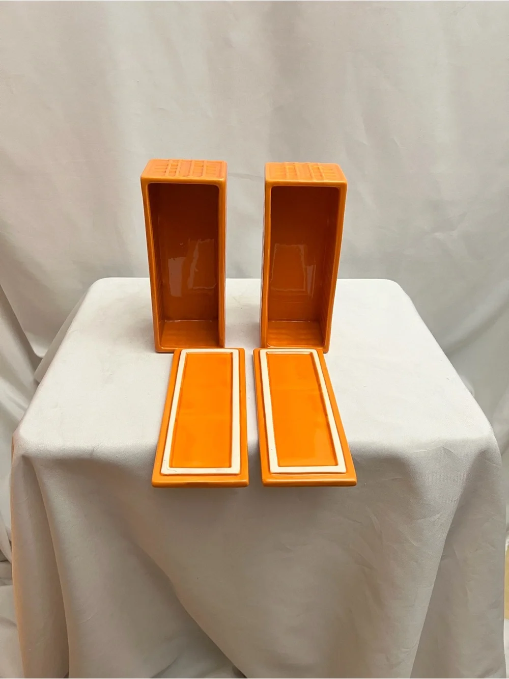 Daniel Ballou Areaware Orange Ceramic Storage Containers With Lids Set of 2